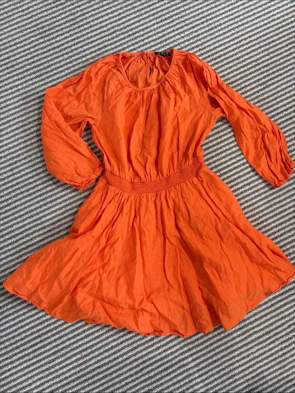 J. Crew Bright Orange Long-Sleeve Smocked-Waist Casual Dress
